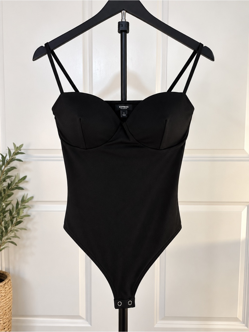 Express Black Sculpted Bustier-Style Bodysuit with Adjustable Straps